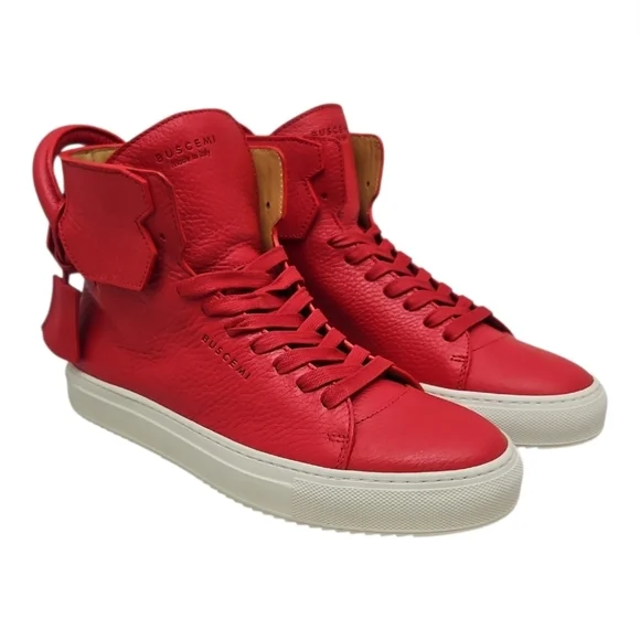 BUSCEMI |125mm Red Leather High-Top Sneakers Gold Lock EU 38 / US 8 NWT - Picture 1 of 11
